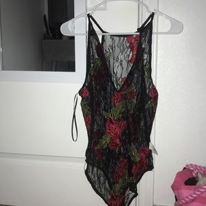 Floral see through bodysuit